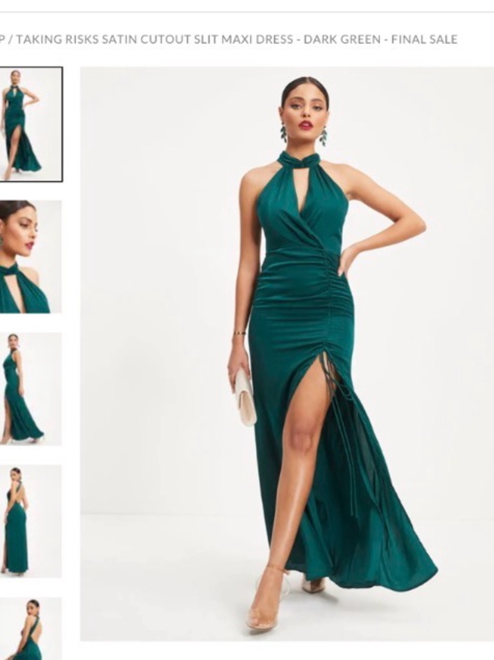 VICI Dark Green Satin Cutout Slit Maxi Dress NWT Sz XL